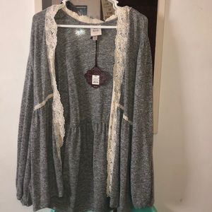 Gray and white lace sweater